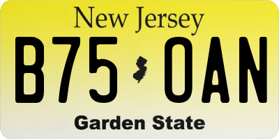 NJ license plate B75OAN