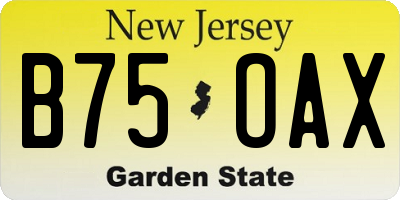 NJ license plate B75OAX