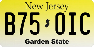 NJ license plate B75OIC