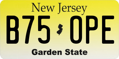 NJ license plate B75OPE