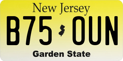 NJ license plate B75OUN