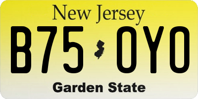 NJ license plate B75OYO