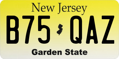 NJ license plate B75QAZ