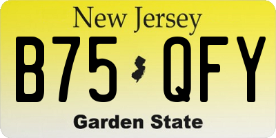 NJ license plate B75QFY