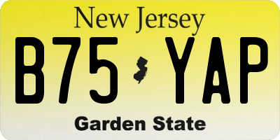 NJ license plate B75YAP