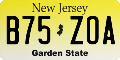 NJ license plate B75ZOA