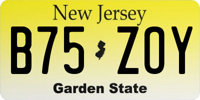 NJ license plate B75ZOY