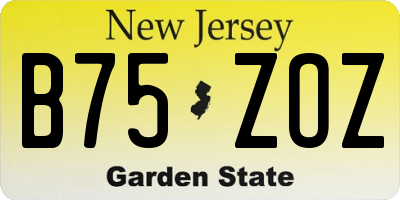 NJ license plate B75ZOZ
