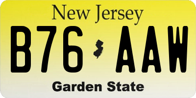 NJ license plate B76AAW