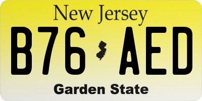 NJ license plate B76AED