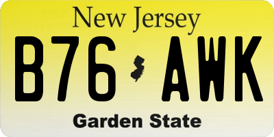NJ license plate B76AWK