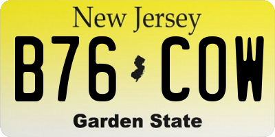 NJ license plate B76COW