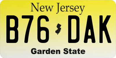 NJ license plate B76DAK