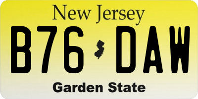 NJ license plate B76DAW