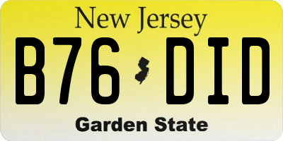NJ license plate B76DID