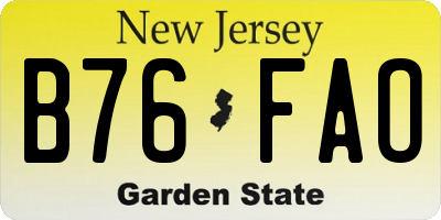 NJ license plate B76FAO