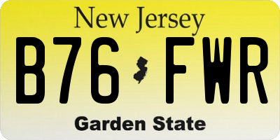 NJ license plate B76FWR