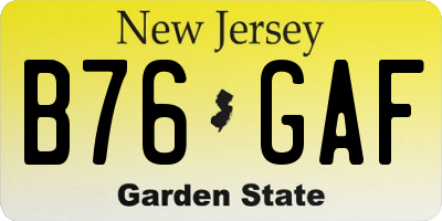 NJ license plate B76GAF