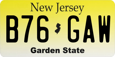 NJ license plate B76GAW