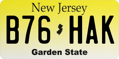 NJ license plate B76HAK