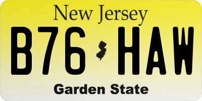 NJ license plate B76HAW