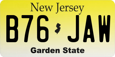 NJ license plate B76JAW