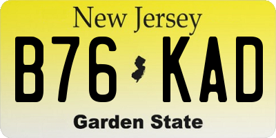 NJ license plate B76KAD