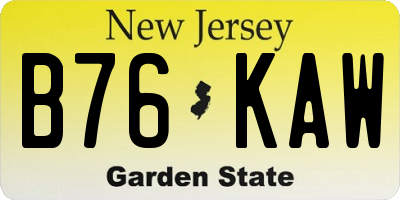 NJ license plate B76KAW