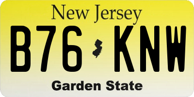 NJ license plate B76KNW