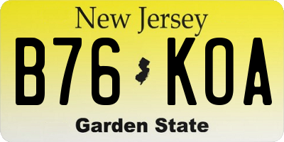 NJ license plate B76KOA