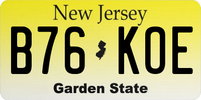 NJ license plate B76KOE