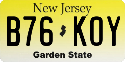 NJ license plate B76KOY