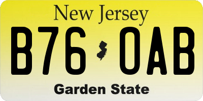 NJ license plate B76OAB