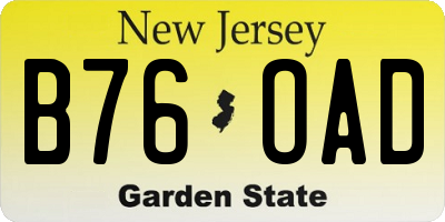 NJ license plate B76OAD