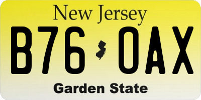 NJ license plate B76OAX