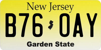 NJ license plate B76OAY