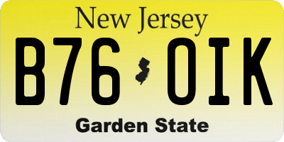 NJ license plate B76OIK
