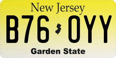 NJ license plate B76OYY