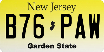 NJ license plate B76PAW