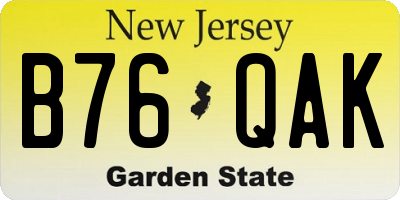 NJ license plate B76QAK