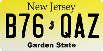 NJ license plate B76QAZ