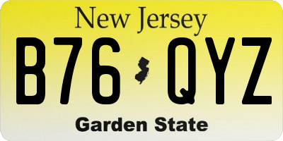 NJ license plate B76QYZ