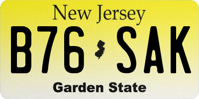 NJ license plate B76SAK