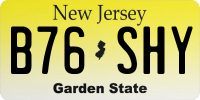NJ license plate B76SHY