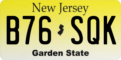 NJ license plate B76SQK