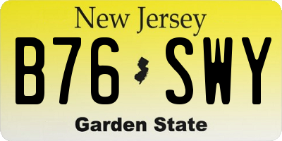 NJ license plate B76SWY
