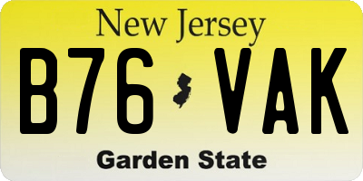 NJ license plate B76VAK