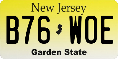 NJ license plate B76WOE