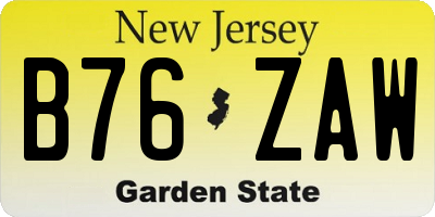NJ license plate B76ZAW