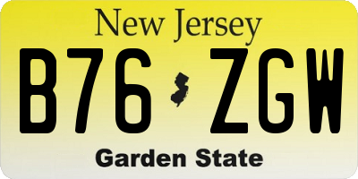 NJ license plate B76ZGW